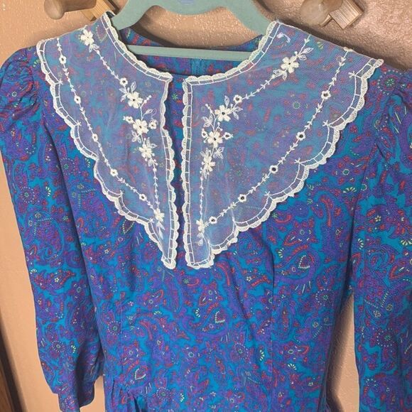 Neiman Marcus Paisley & Lace Vintage Dress Size 14 - Picture 2 of 12